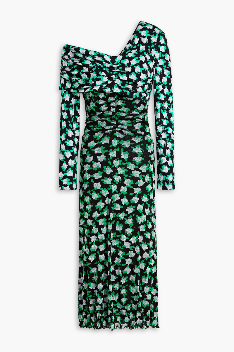 Diane von Furstenberg - Leia one-shoulder floral-print jersey and stretch-mesh midi dress - Green - XS