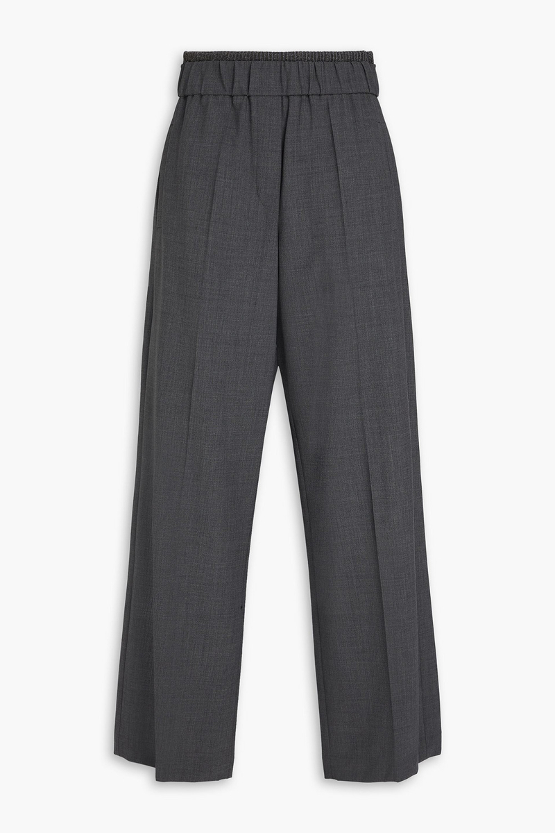 brunello cucinelli - bead-embellished wool-blend wide-leg pants - gray - it 38
