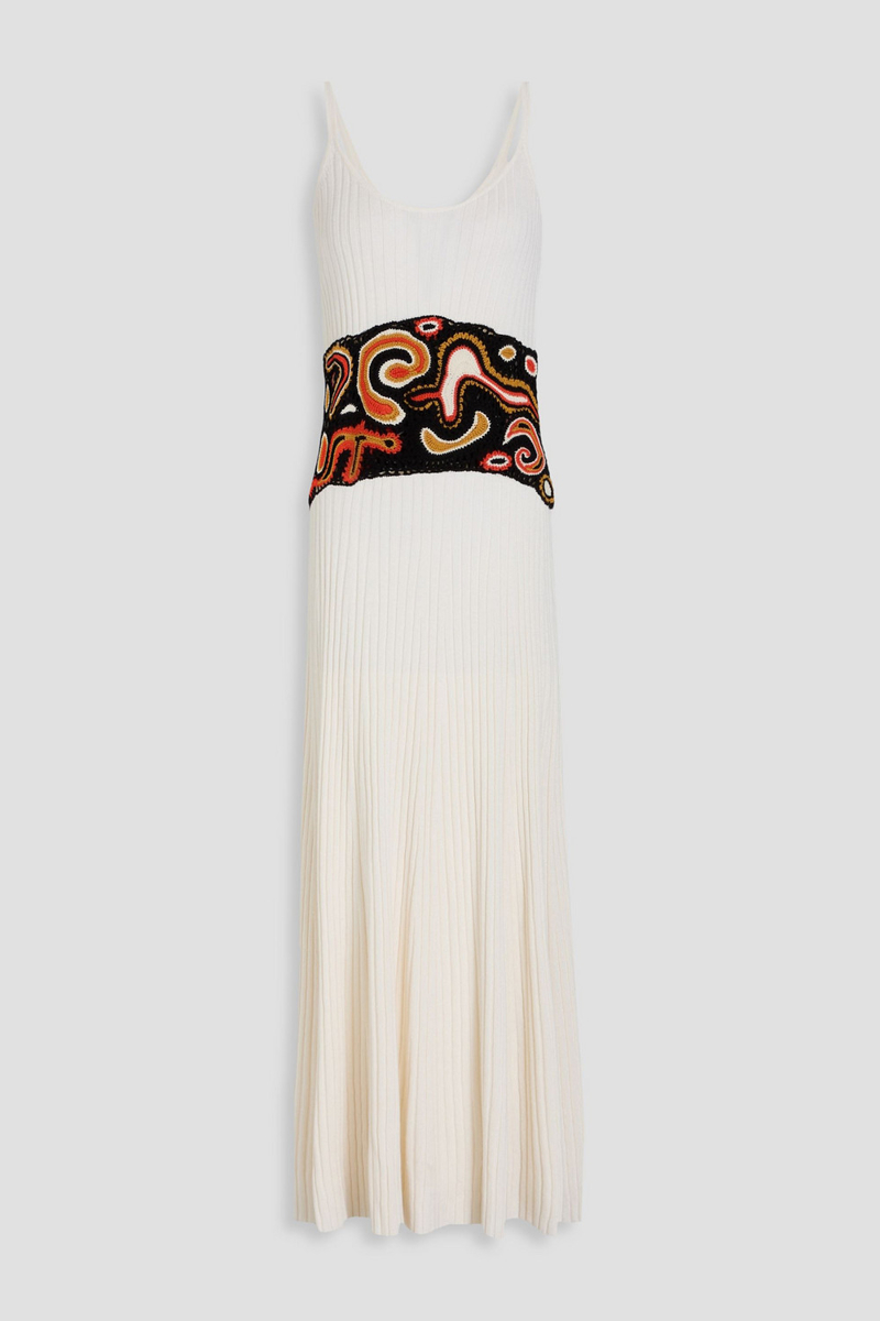 gabriela hearst - mila crochet-paneled ribbed cashmere and silk-blend maxi dress - white - s