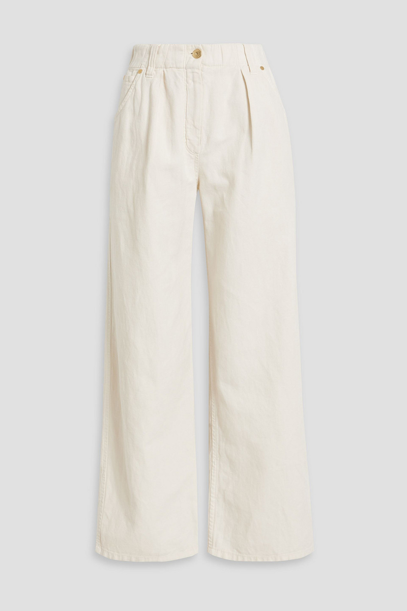 brunello cucinelli - pleated cotton and linen-blend wide-leg pants - white - it 42