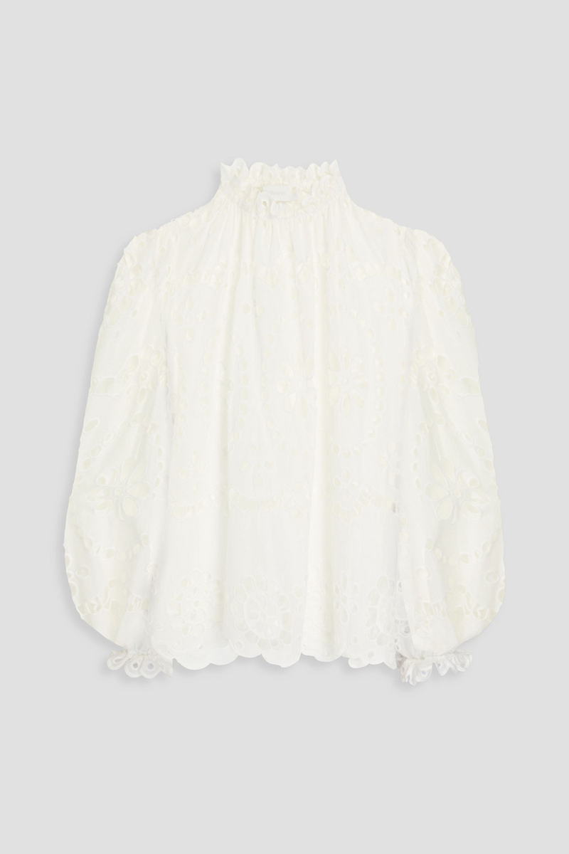 zimmermann - broderie anglaise cotton blouse - white - 00