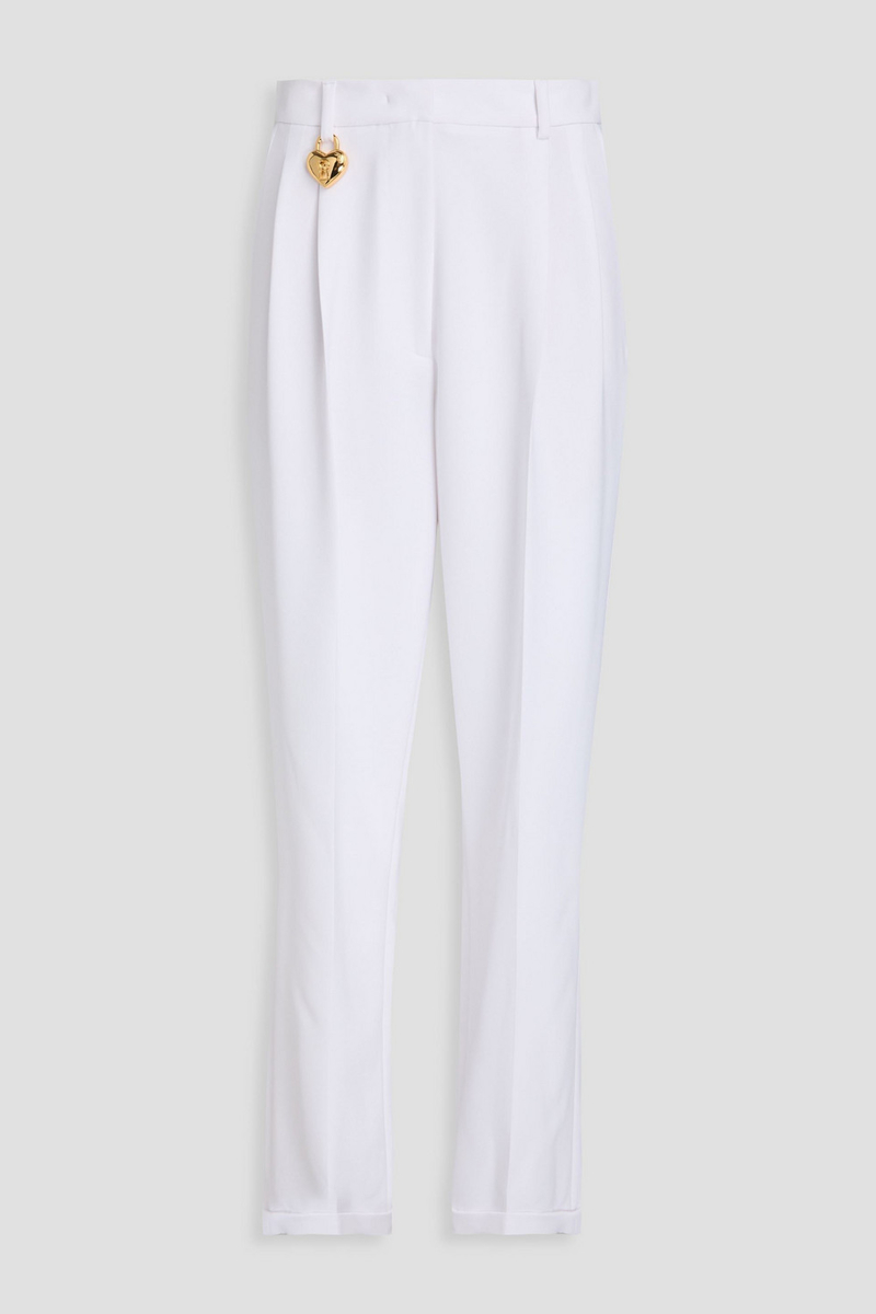 moschino - embellished pleated crepe straight-leg pants - white - it 36