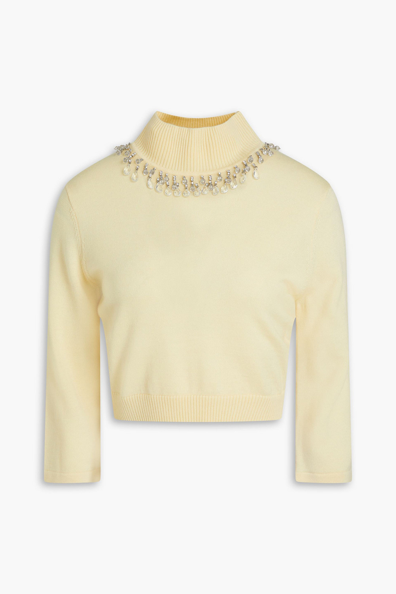 zimmermann - cropped crystal-embellished wool turtleneck sweater - yellow - 00