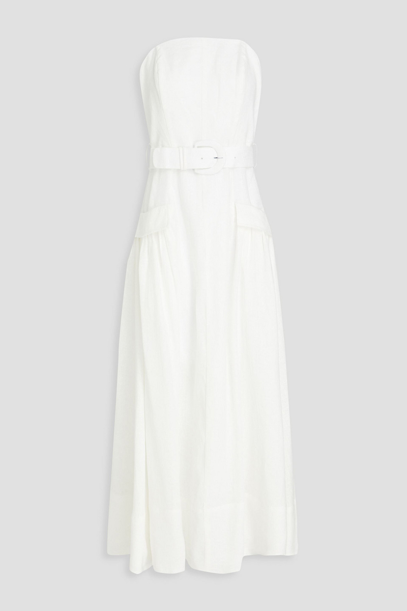 nicholas - belted linen maxi dress - white - us 6