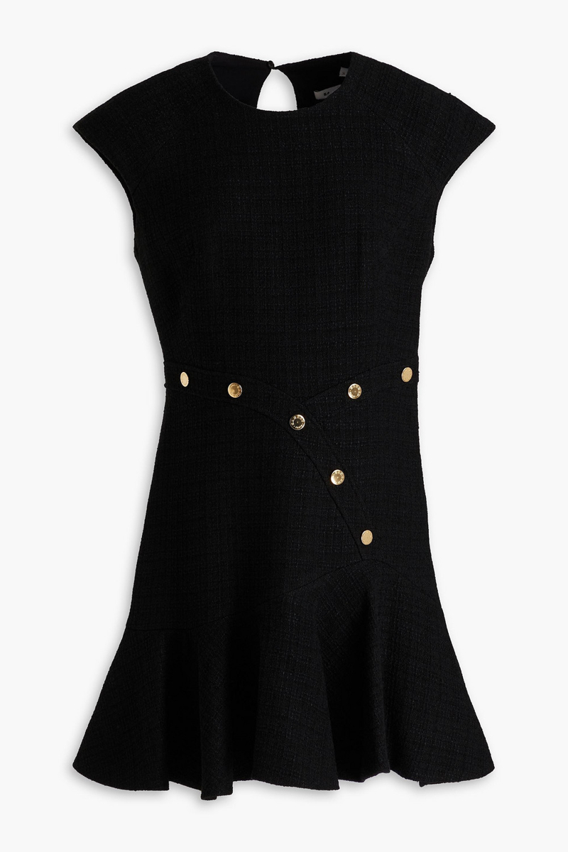Sandro - Fluted button-embellished tweed mini dress - Black - FR 38