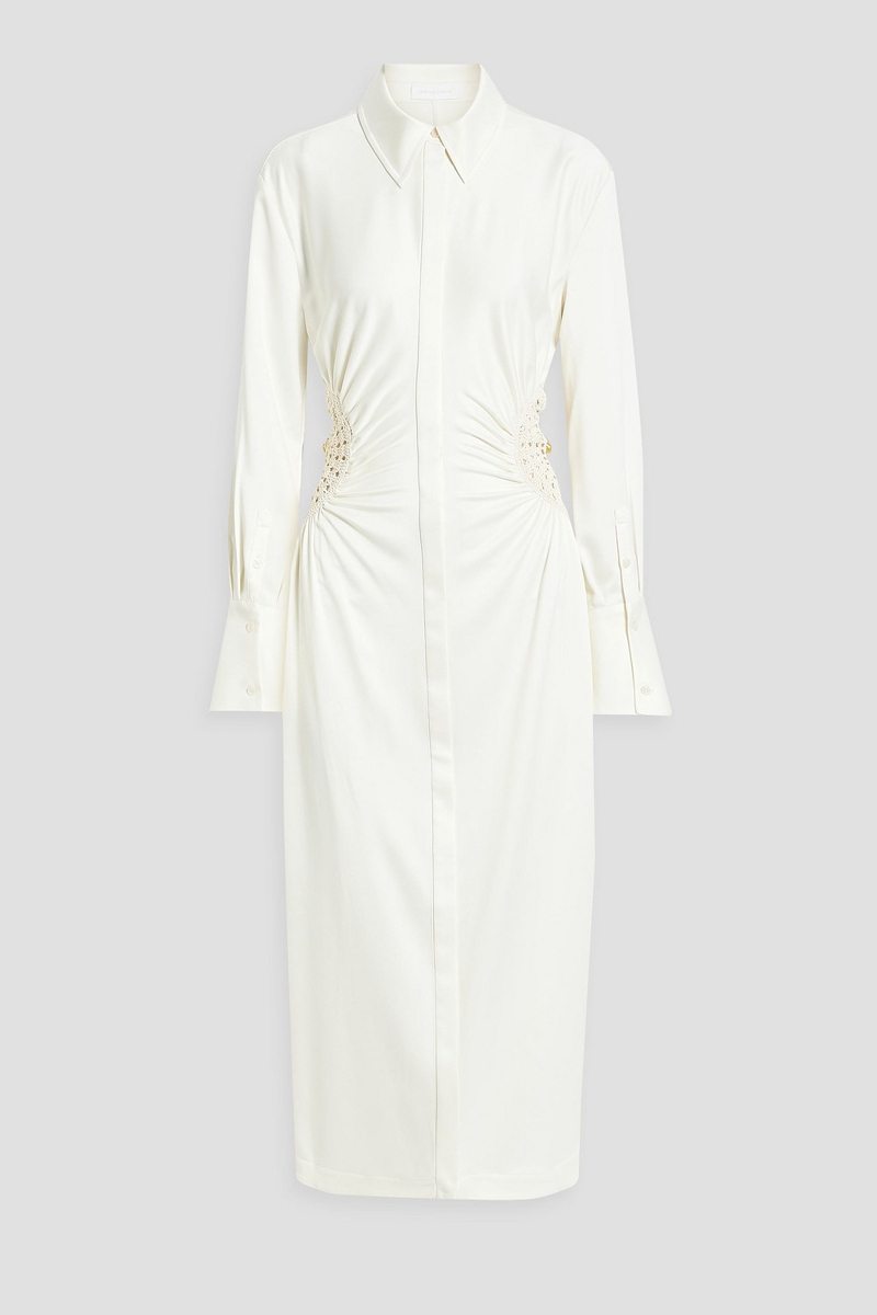 SIMKHAI - Rhoda crochet-trimmed satin-crepe midi shirt dress - White - US 2