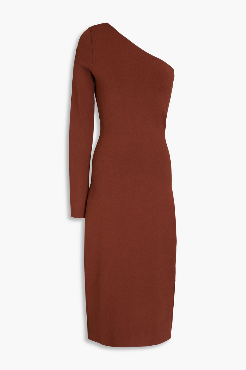 victoria beckham - one-shoulder stretch-knit midi dress - brown - 0