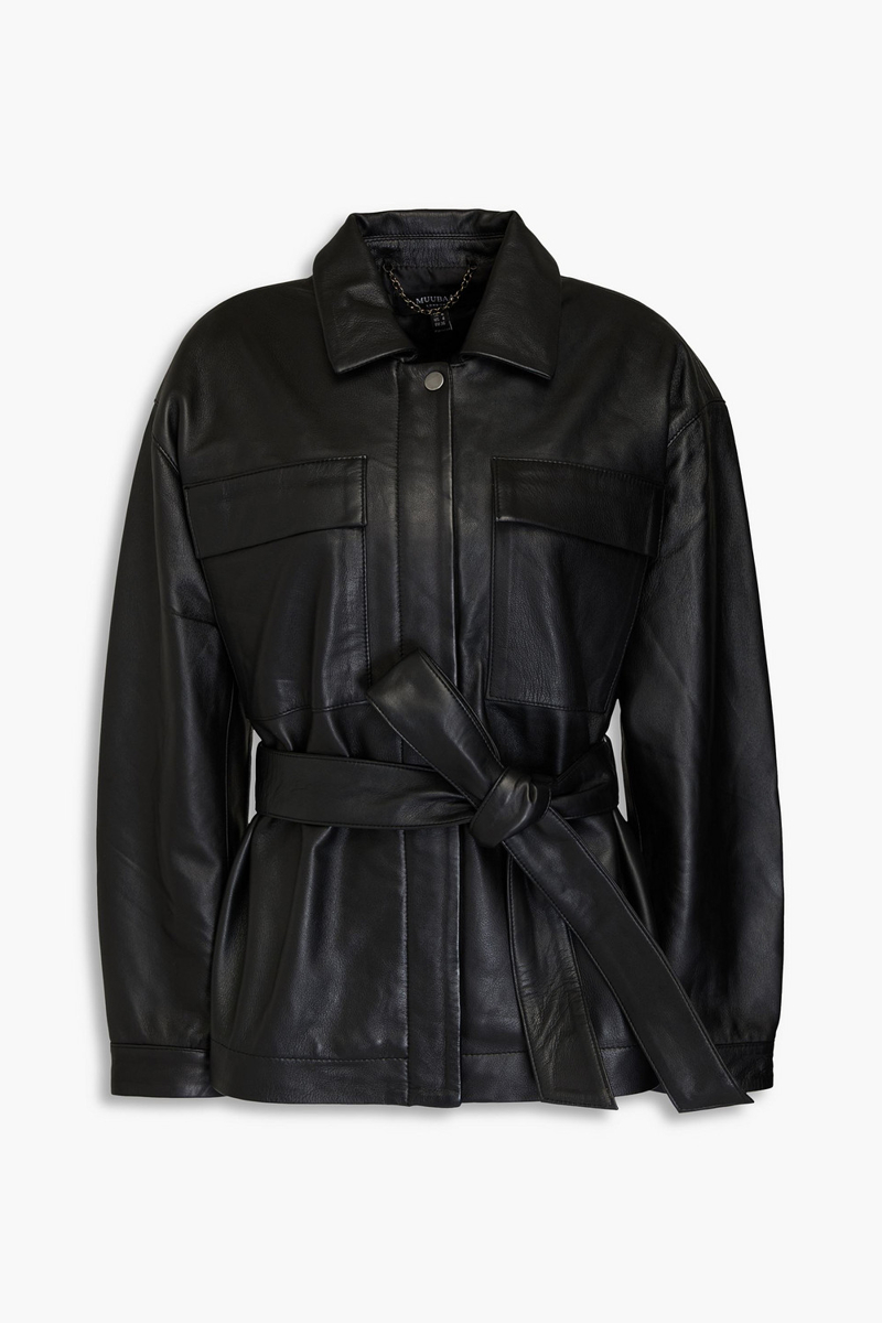 muubaa - belted leather jacket - black - uk 12