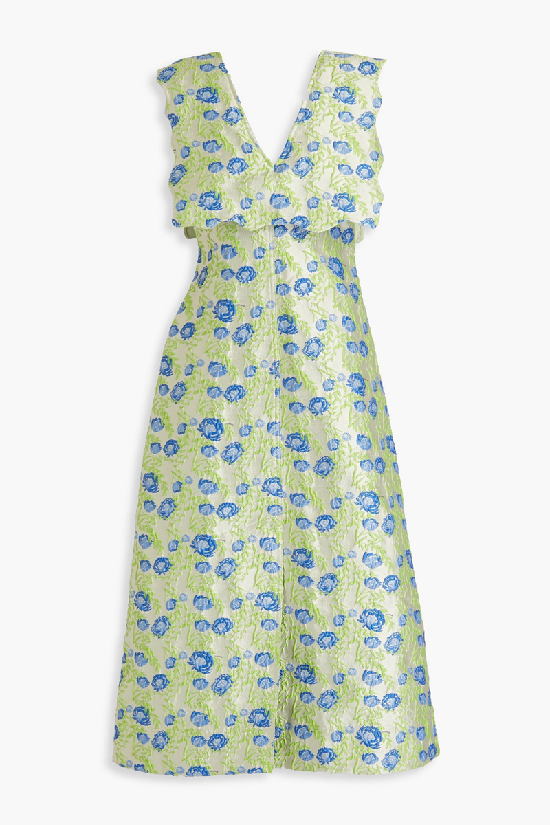 GANNI - Scalloped floral-jacquard midi dress - Green - DE 36