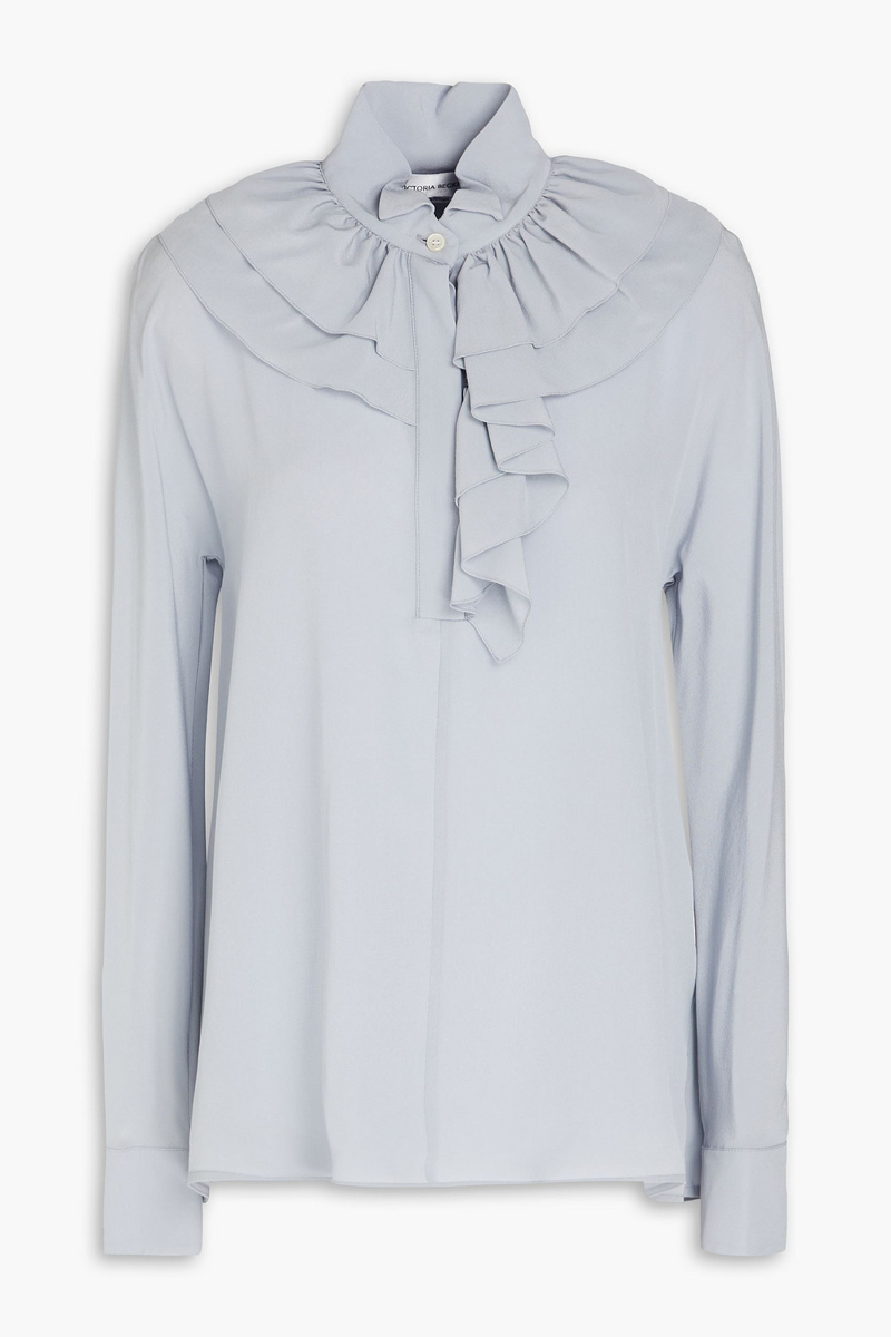 Victoria Beckham - Ruffled silk crepe de chine shirt - Gray - UK 6