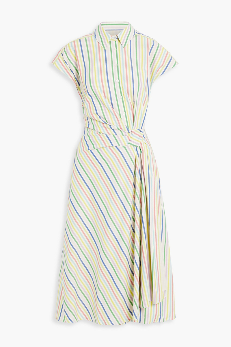 carolina herrera - wrap-effect striped cotton-poplin midi shirt dress - multicolor - us 8