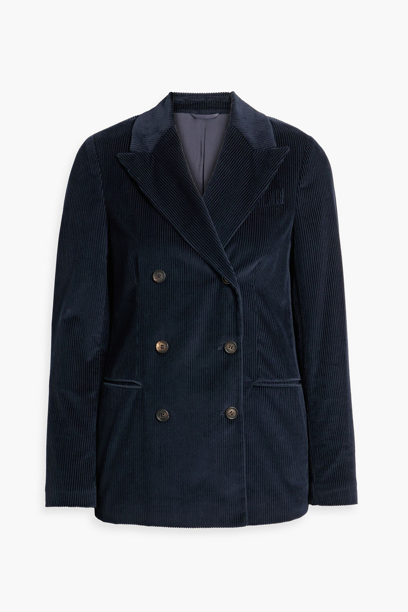 brunello cucinelli - double-breasted cotton and cashmere-blend corduroy blazer - blue - it 40