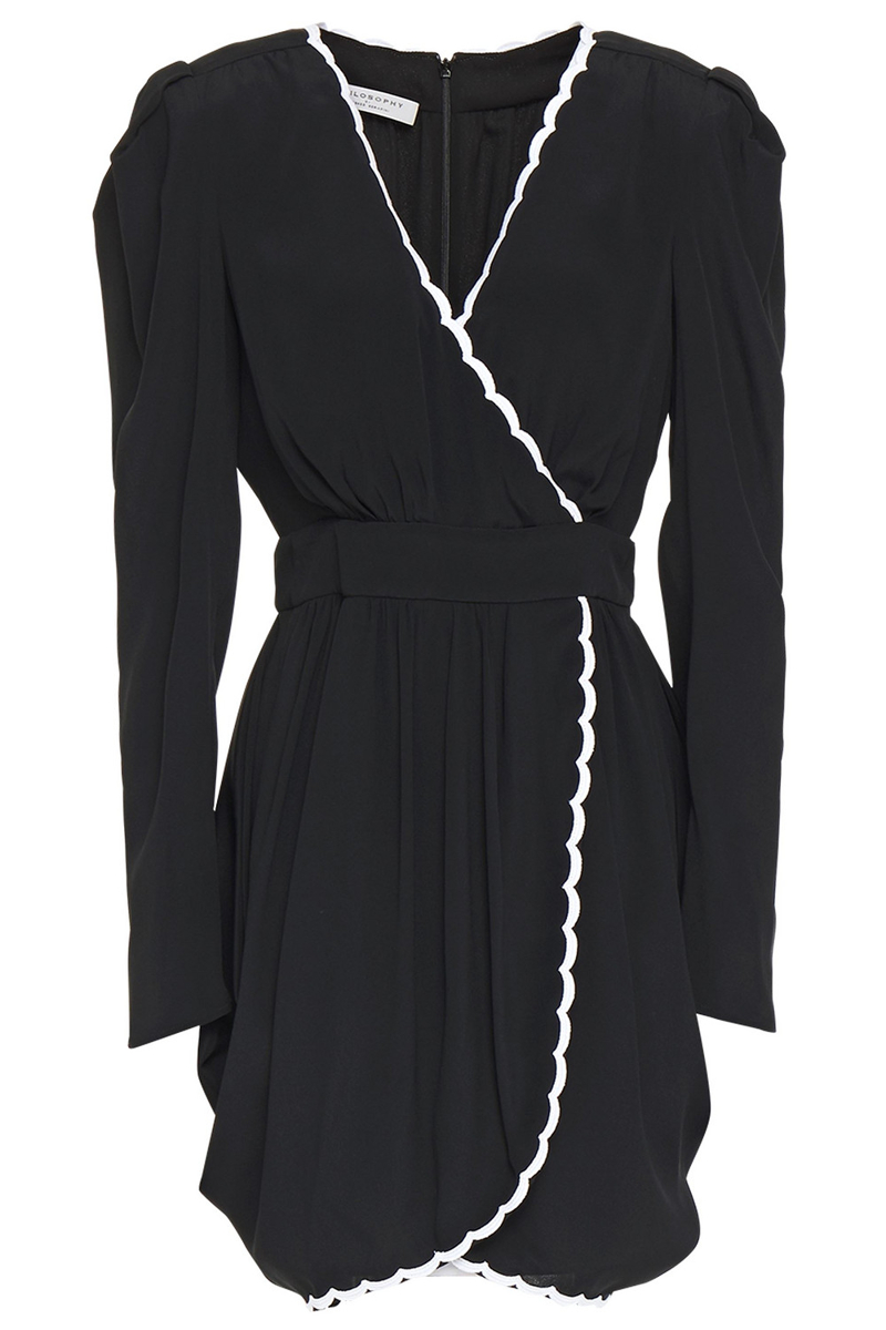 Philosophy di Lorenzo Serafini - Wrap-effect scalloped crepe de chine mini dress - Black - IT 42