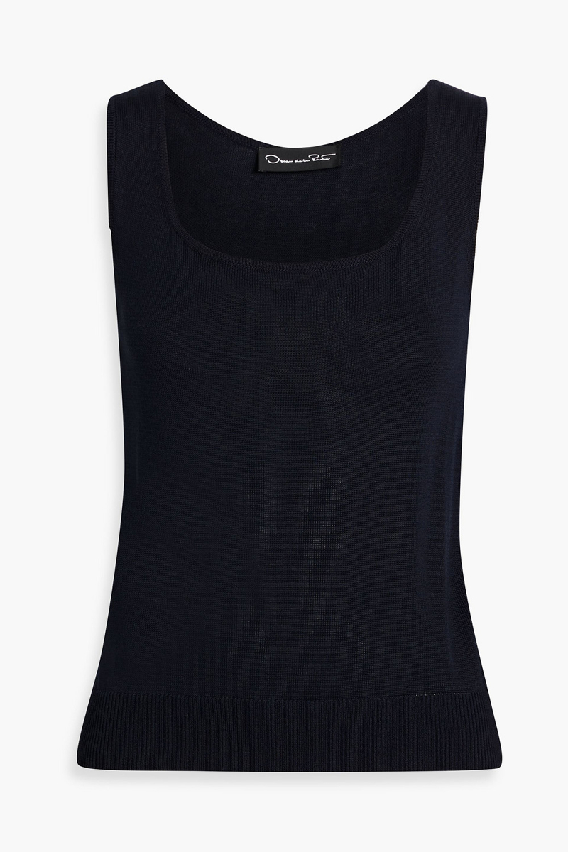 oscar de la renta - silk-blend tank - blue - xs