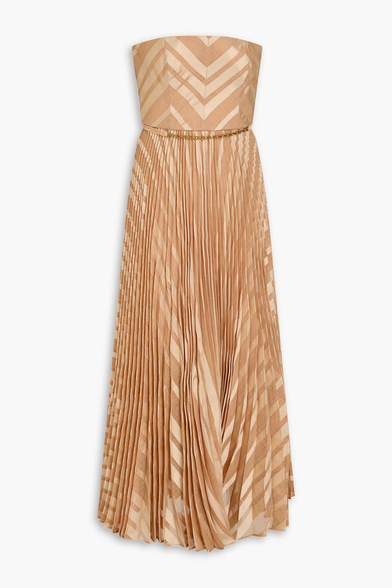 zimmermann - strapless pleated jacquard midi dress - neutral - 00