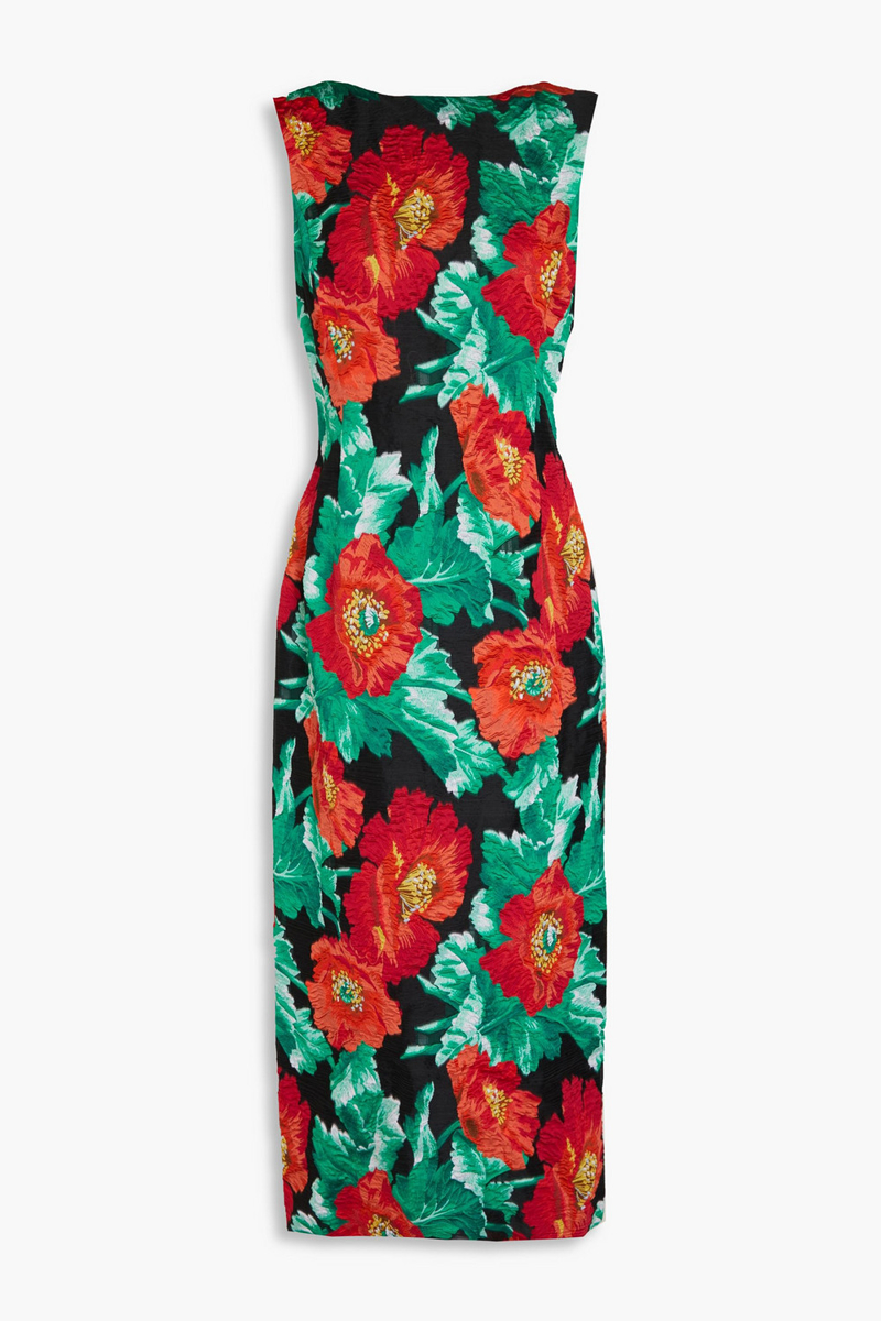 Oscar de la Renta - Floral cloqué-jacquard midi dress - Green - US 10