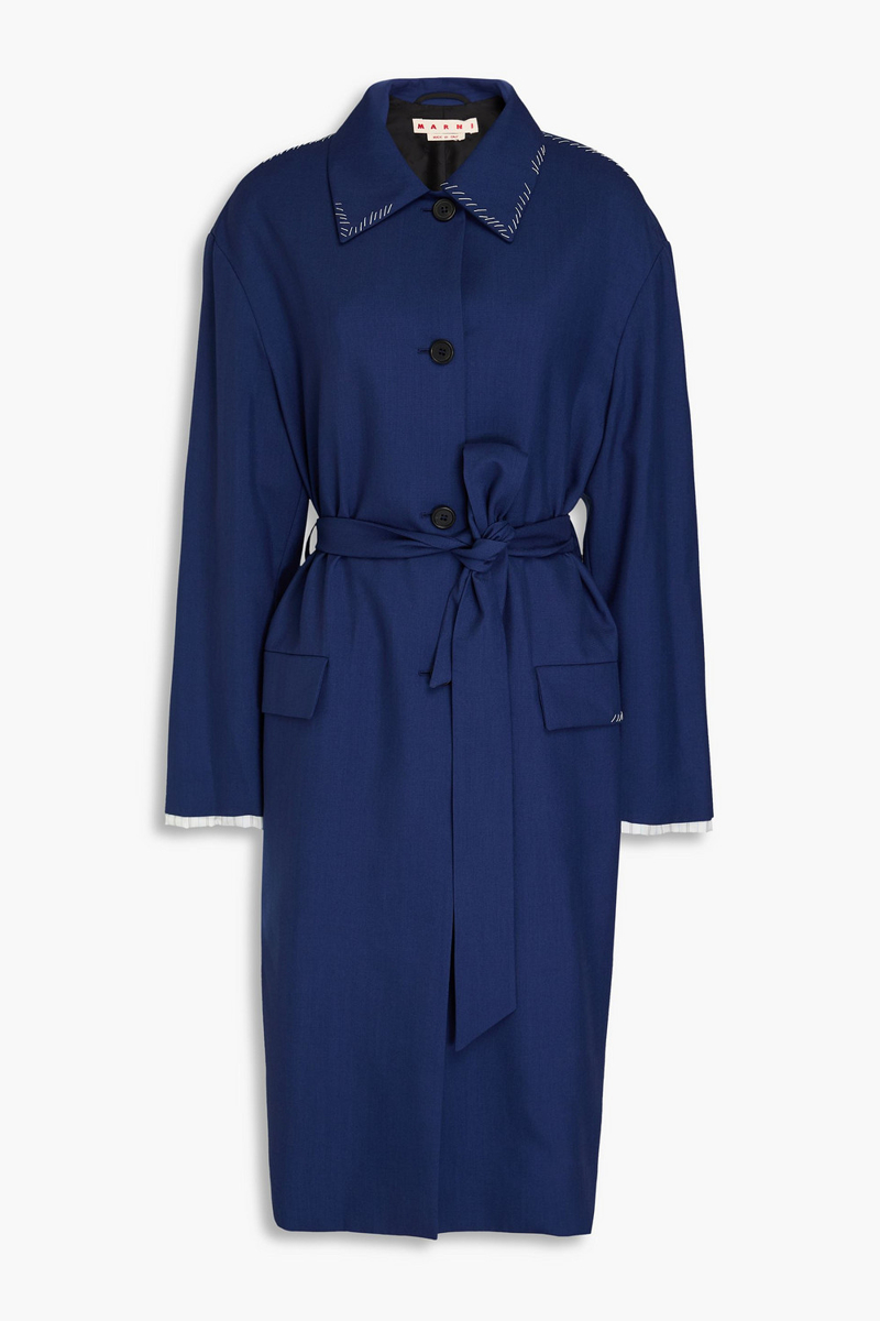 marni - belted embroidered wool coat - blue - it 42