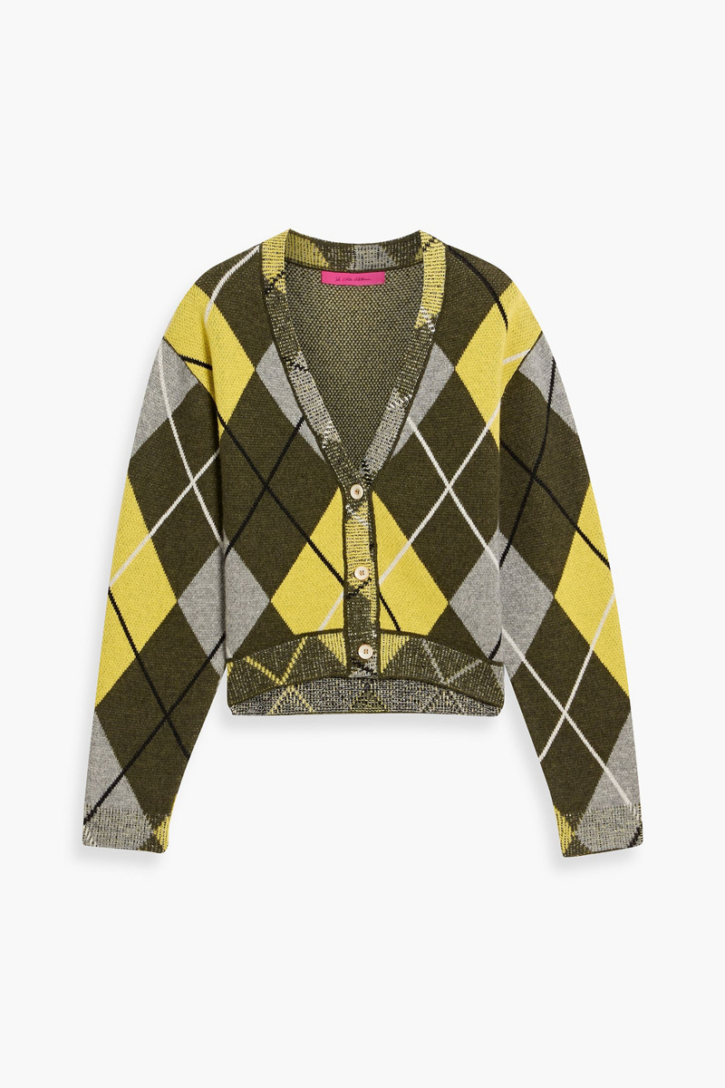 the elder statesman - argyle intarsia cashmere cardigan - green - xs