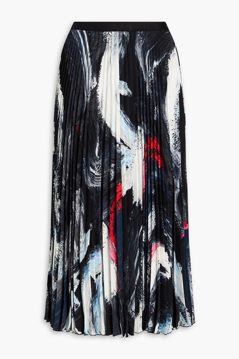 Diane von Furstenberg - Mkayla pleated printed crepe midi skirt - Black - US 10