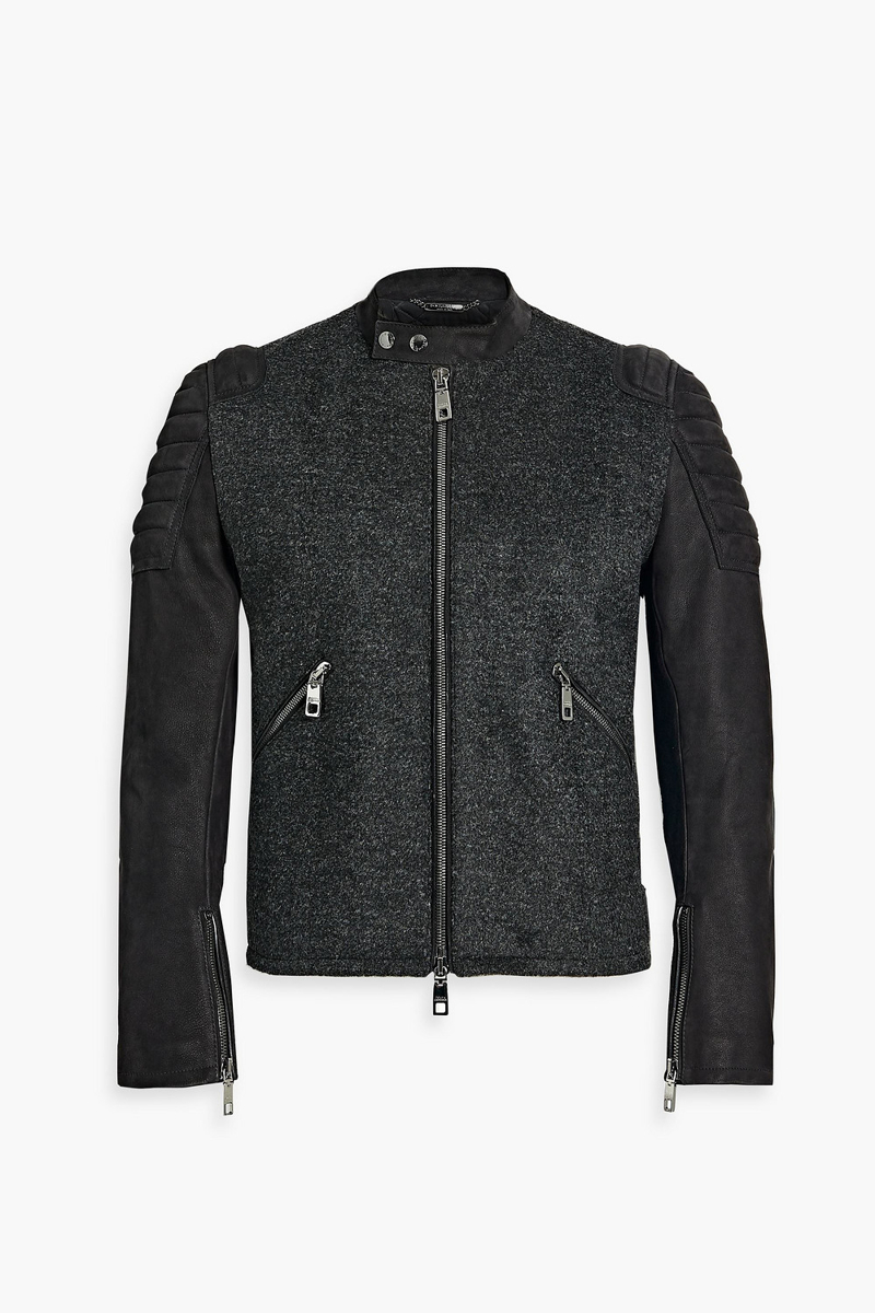 Dolce&Gabbana - Leather-paneled wool-bouclé jacket - Black - IT 44