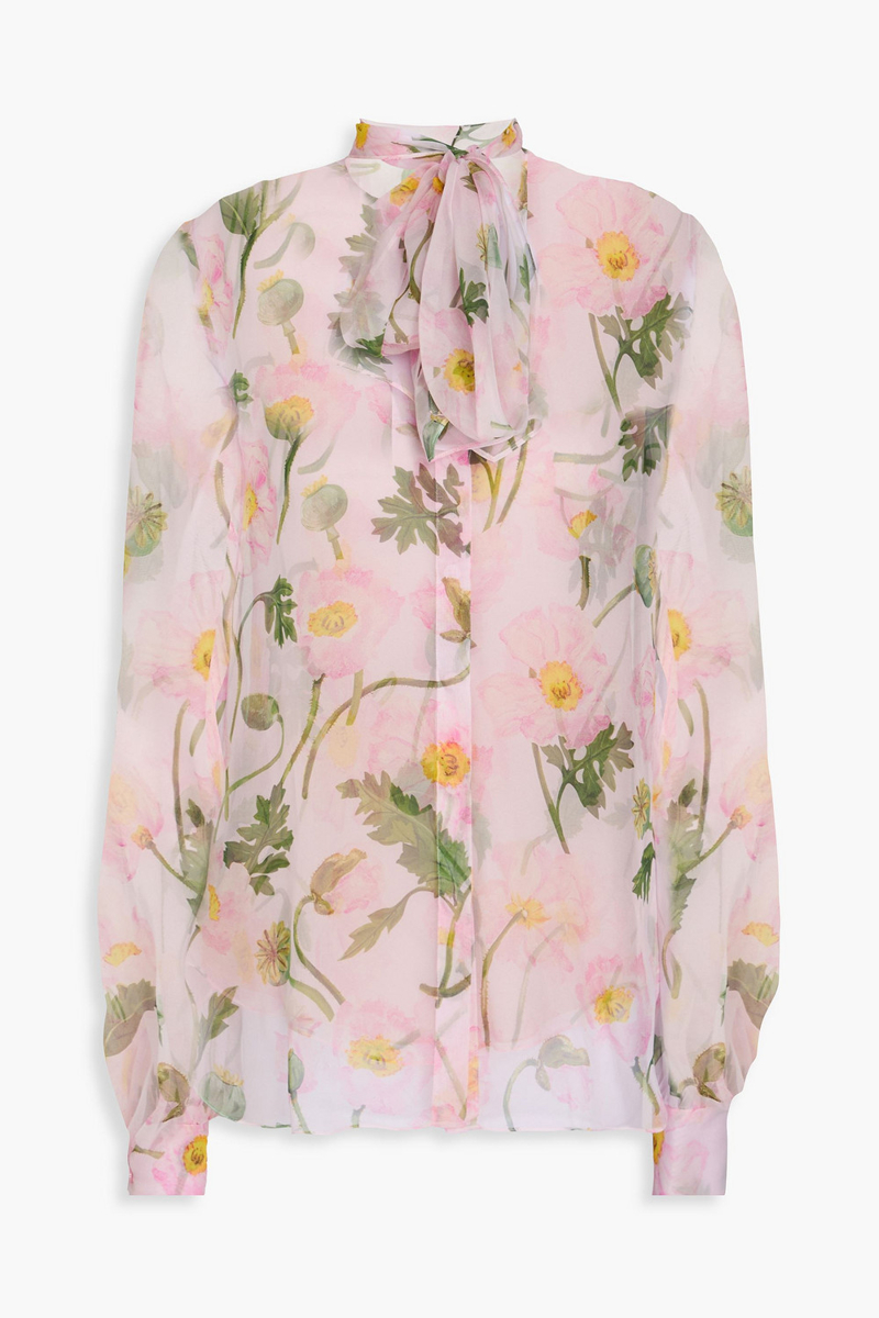 oscar de la renta - pussy-bow floral-print silk-chiffon blouse - pink - us 00