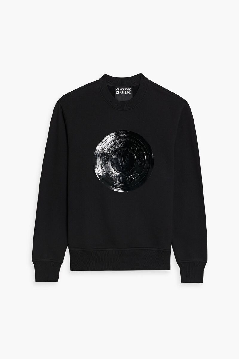 Versace - Logo-print coated French cotton-terry sweatshirt - Black - S