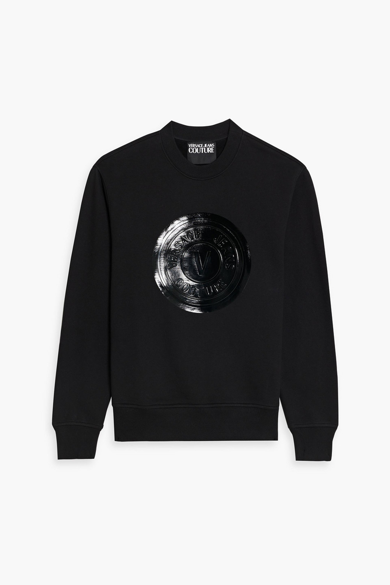 Versace - Logo-print coated French cotton-terry sweatshirt - Black - S