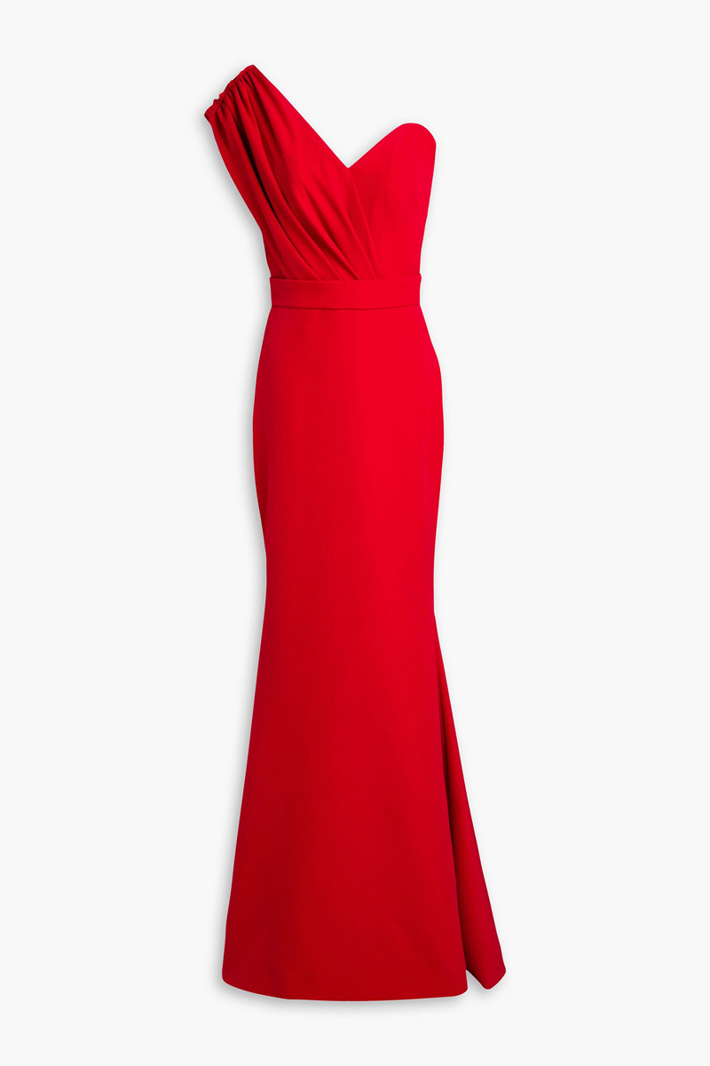 rhea costa - one-shoulder pleated crepe gown - red - it 48