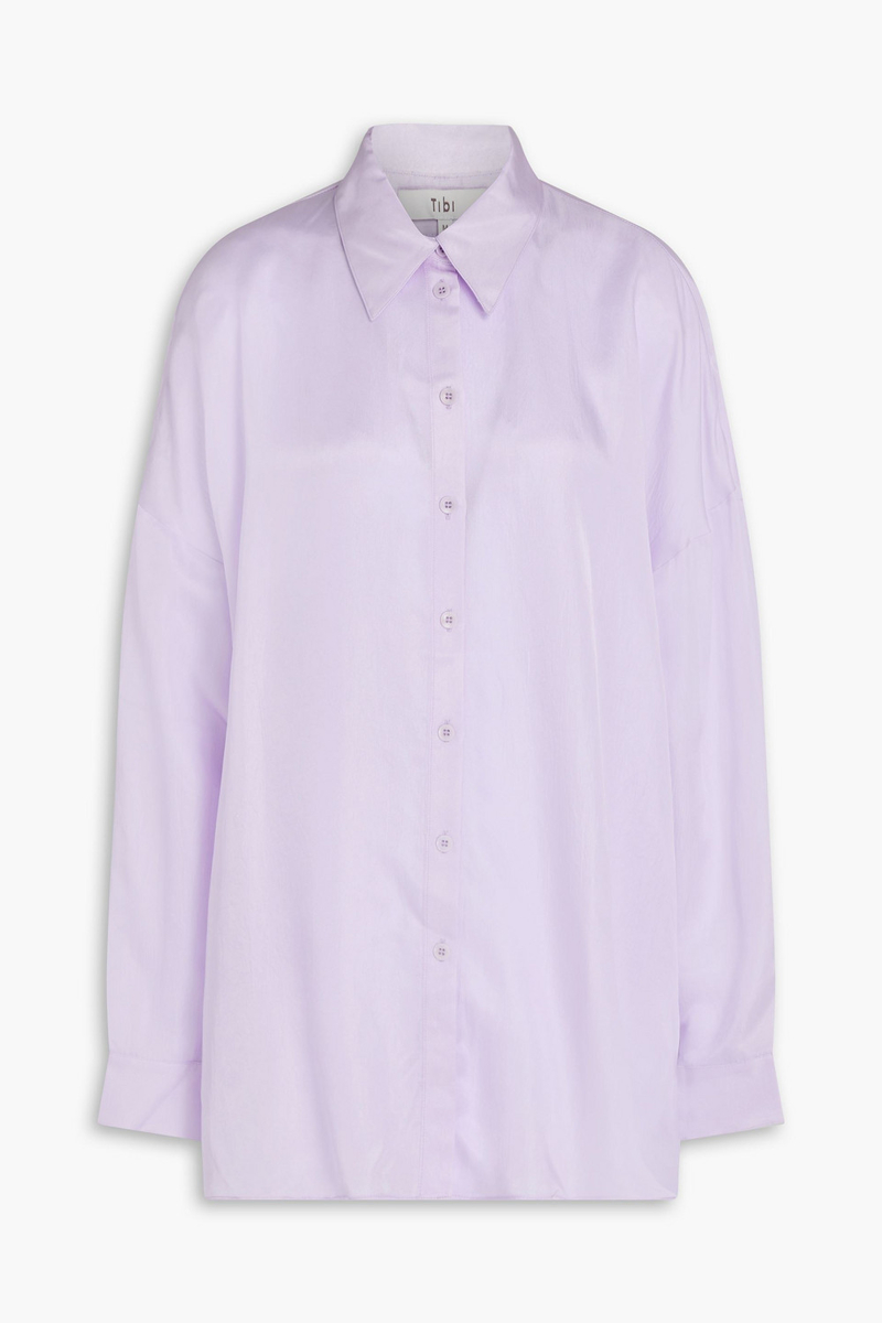 tibi - oversized satin-twill shirt - purple - l