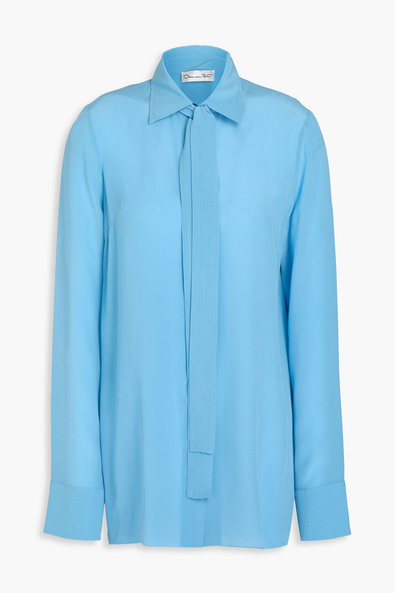 oscar de la renta - silk crepe de chine blouse - blue - us 8