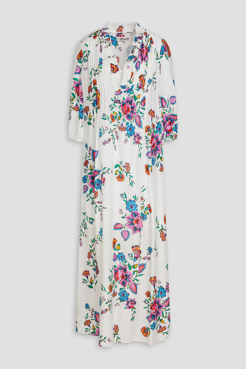 diane von furstenberg - layla floral-print voile maxi dress - white - s