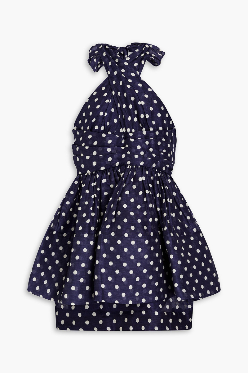 Zimmermann - Polka-dot linen and silk-blend peplum mini halter dress - Blue - 4