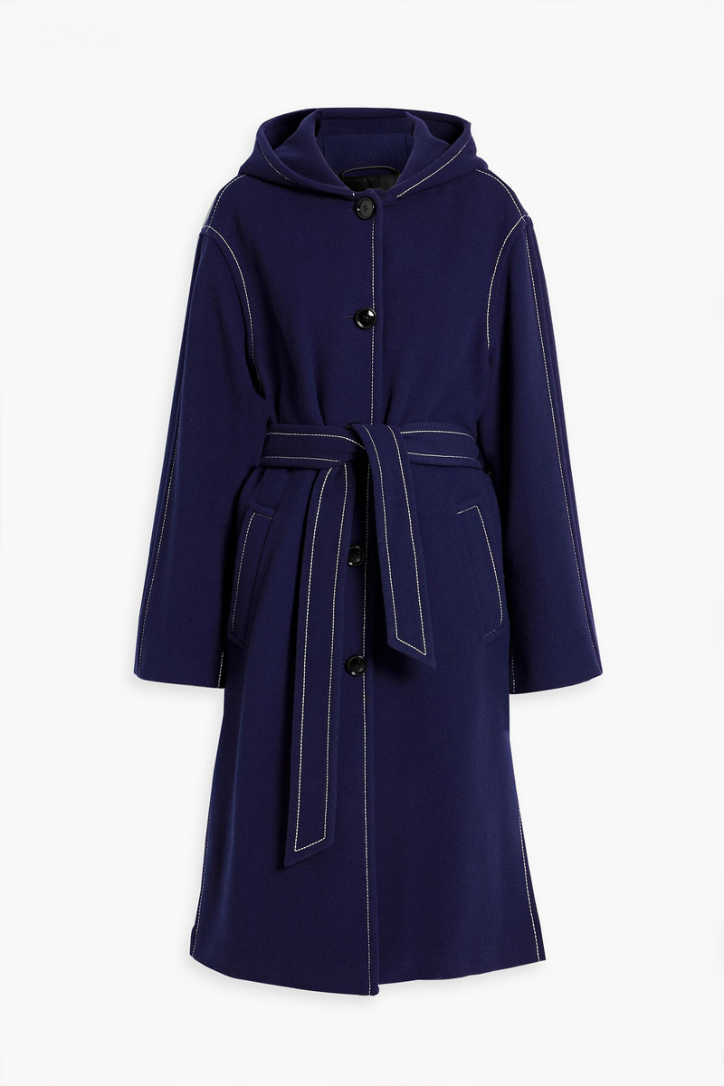 marni - topstitched wool-blend felt hooded coat - blue - it 44