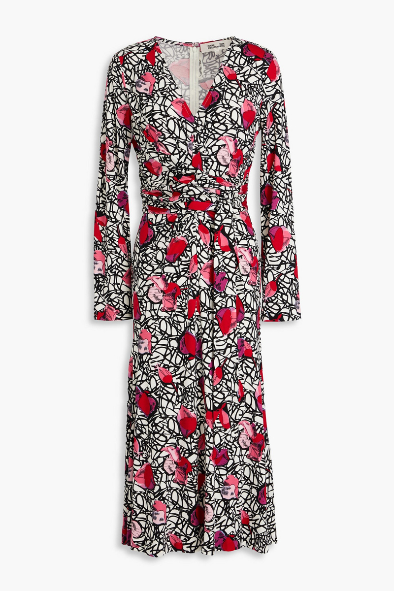 diane von furstenberg - marsha printed lyocell and wool-blend jersey midi dress - red - xxs