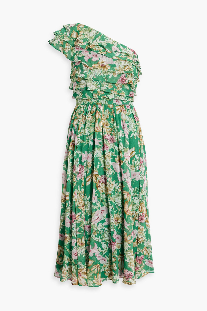 Mikael Aghal - One-shoulder layered floral-print georgette midi dress - Green - US 4