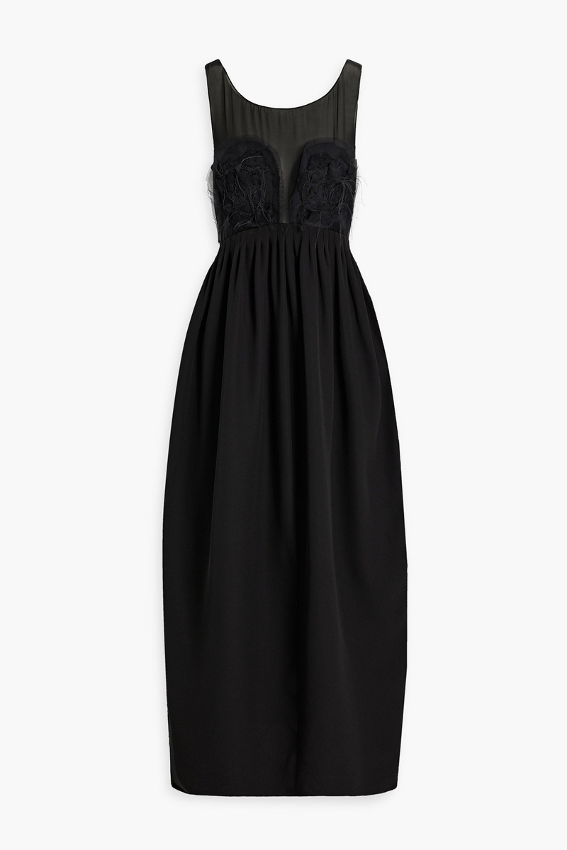 Maison Margiela - Pleated silk-blend chiffon maxi dress - Black - IT 38