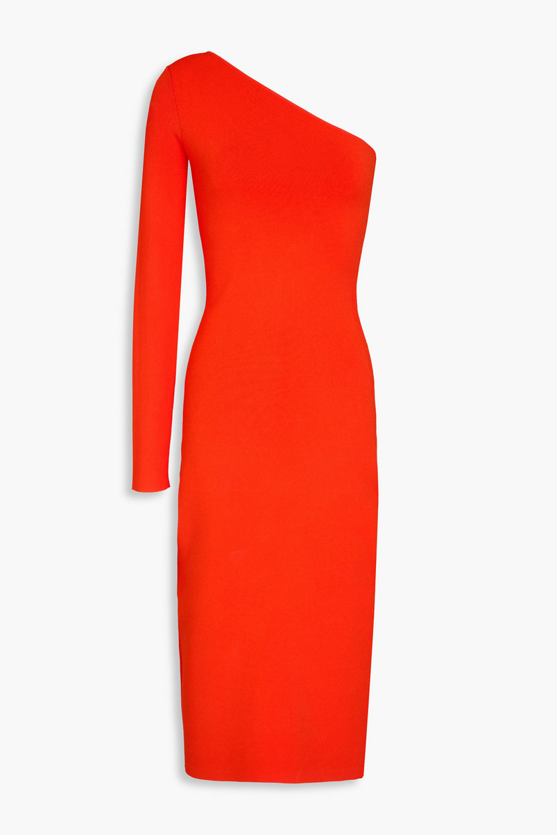 victoria beckham - one-sleeve stretch-knit midi dress - red - 0