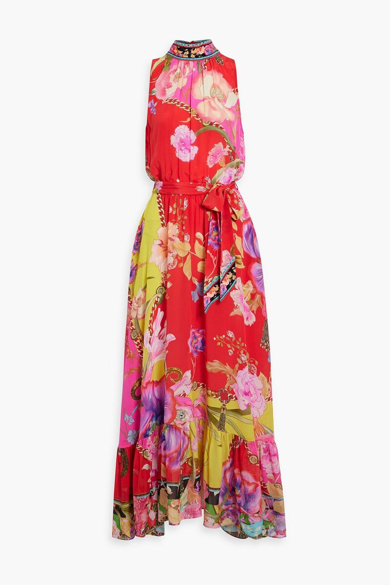 Camilla - Crystal-embellished belted silk-crepe maxi dress - Red - XL
