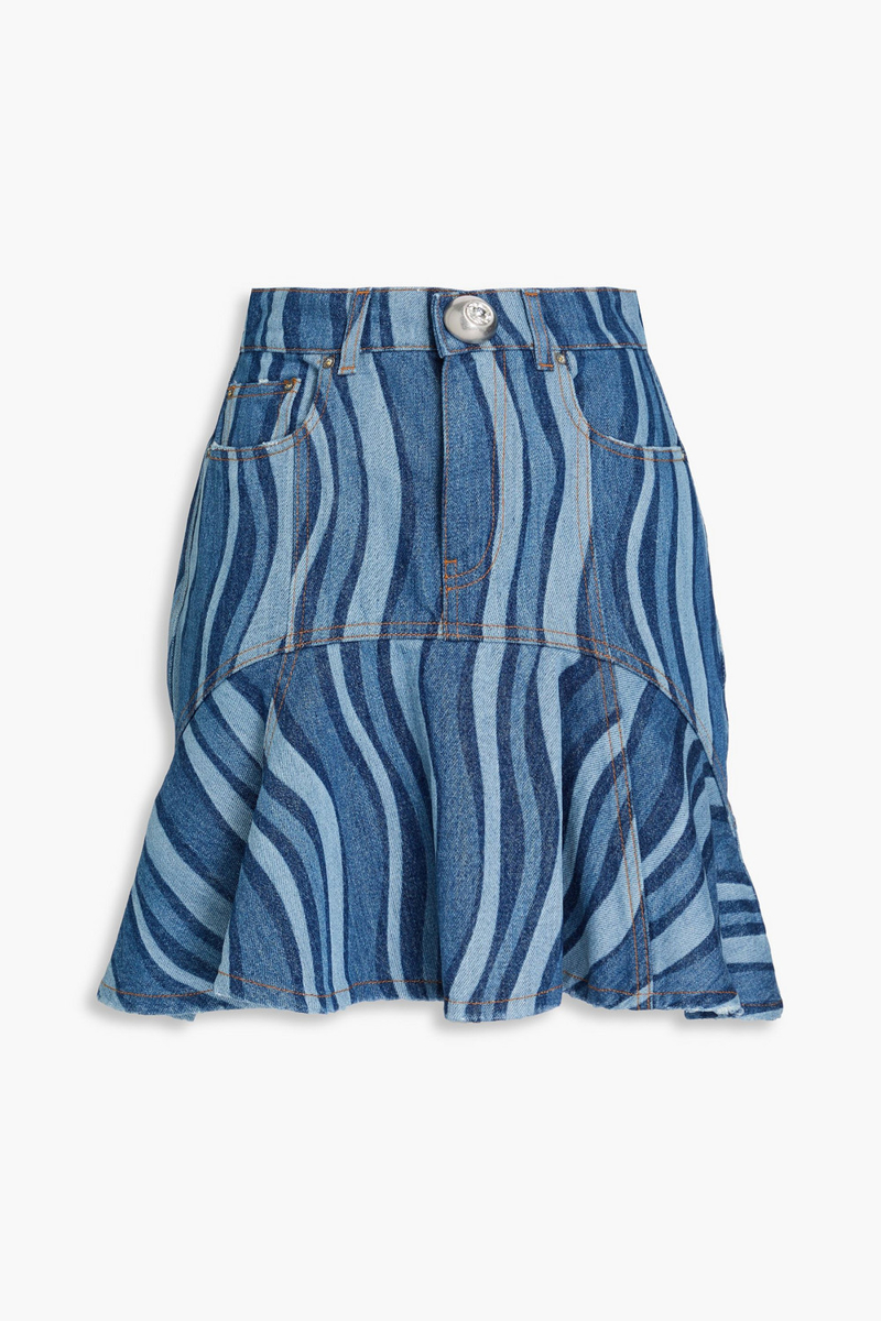 area - fluted printed denim mini skirt - blue - 27