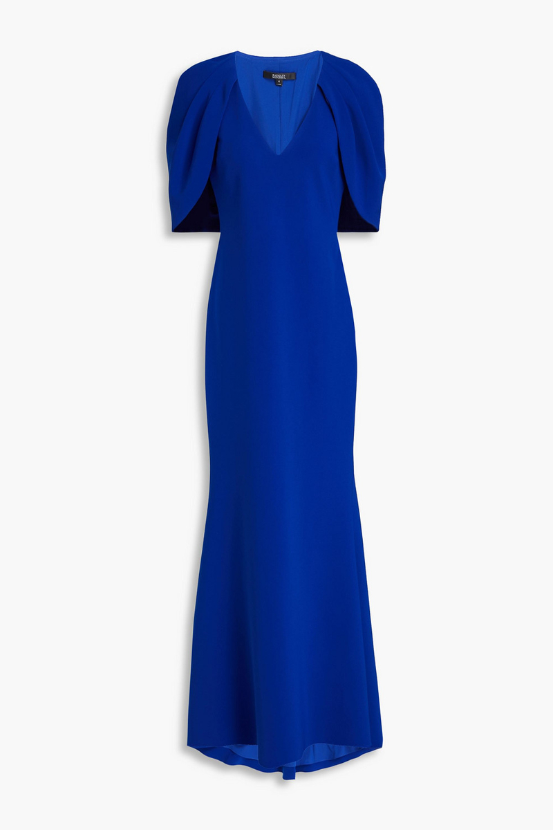 badgley mischka - cape-effect crepe gown - blue - us 4