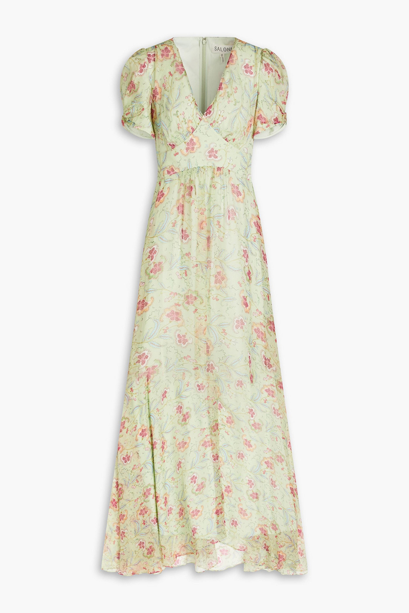 Saloni - Mia floral-print silk-georgette maxi dress - Green - UK 12