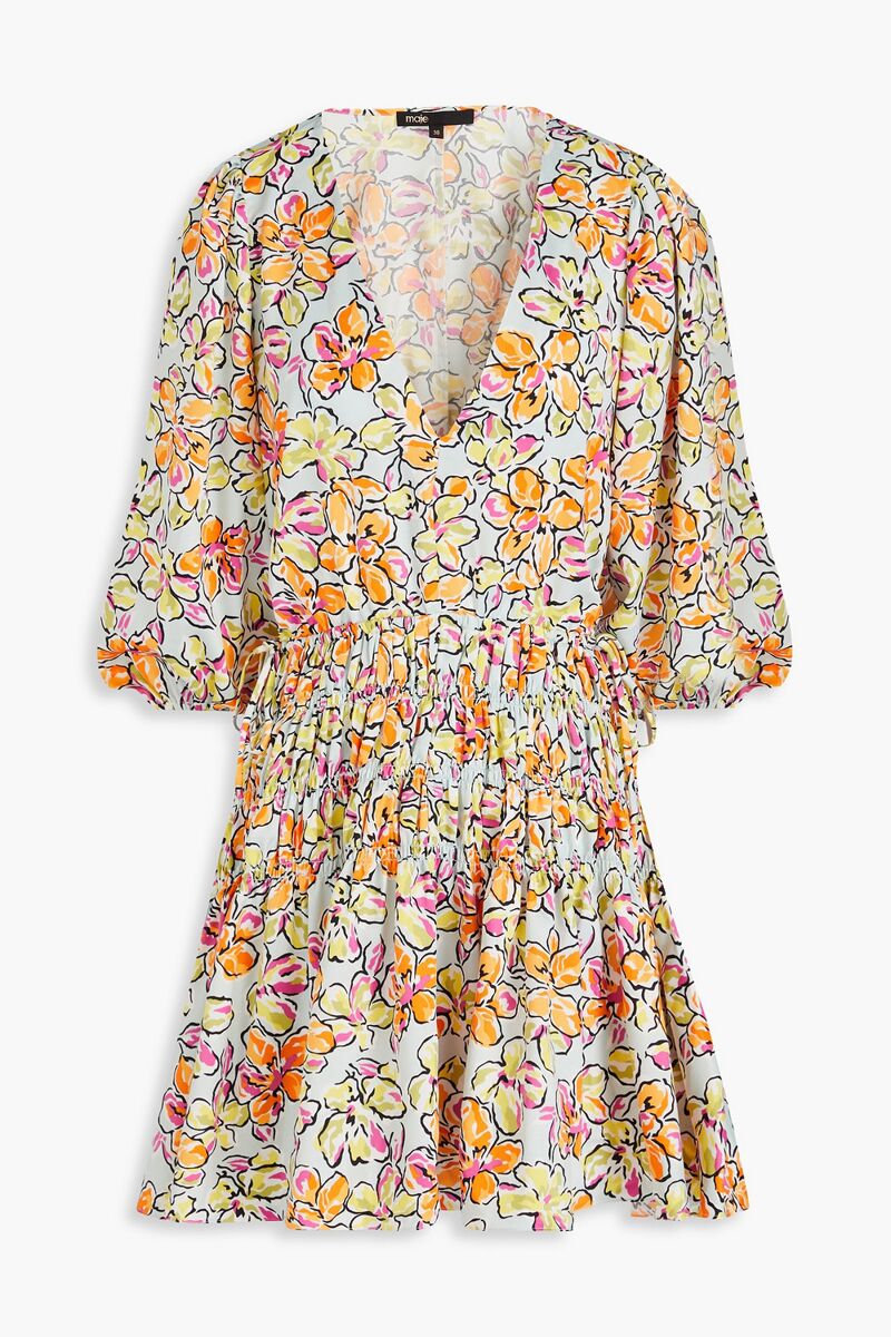 Maje - Cutout floral-print satin-crepe mini dress - Blue - FR 42