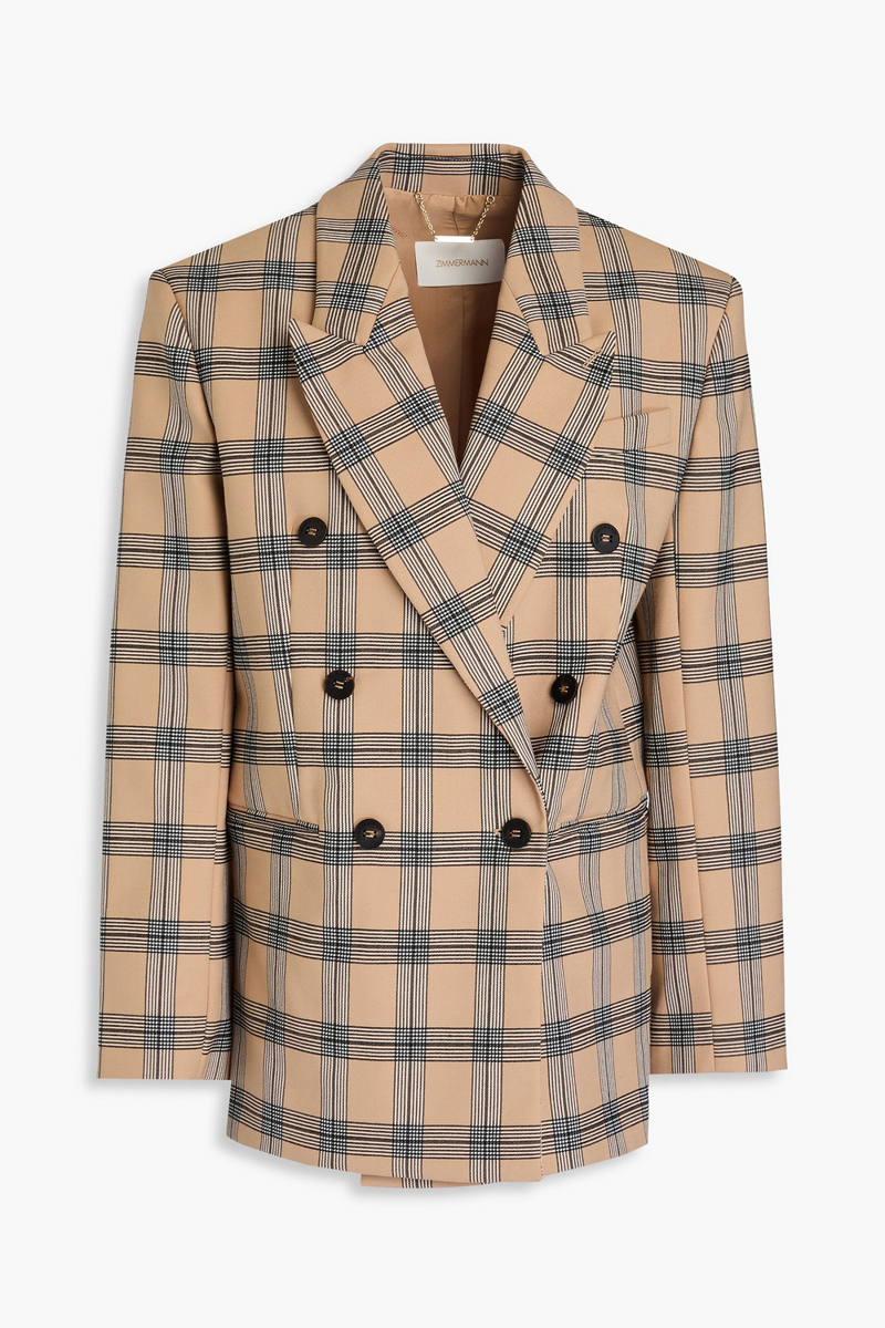 zimmermann - double-breasted checked twill blazer - neutral - 1