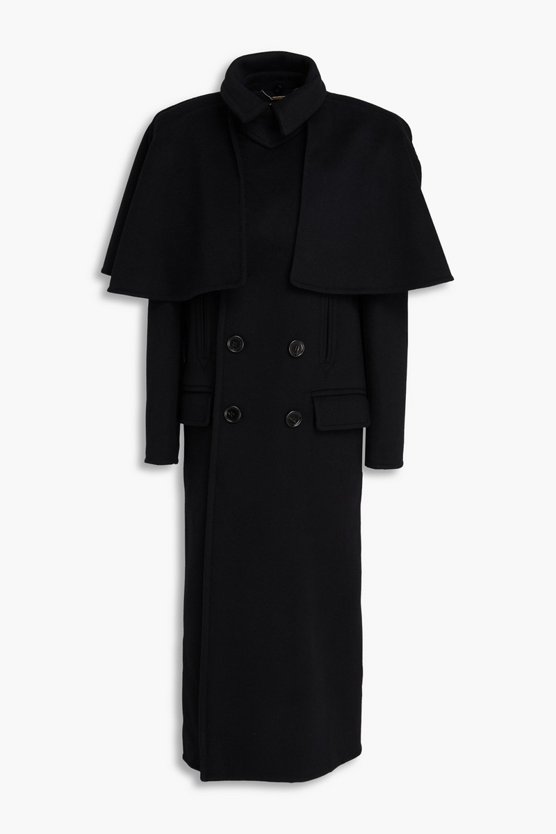 chloé - cape-effect double-breasted wool-felt coat - black - fr 36