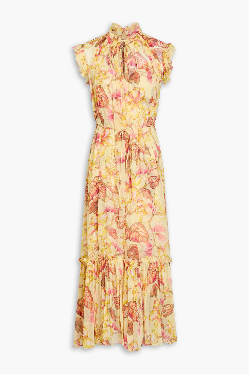 zimmermann - ruffled floral-print crepon midi dress - yellow - 00