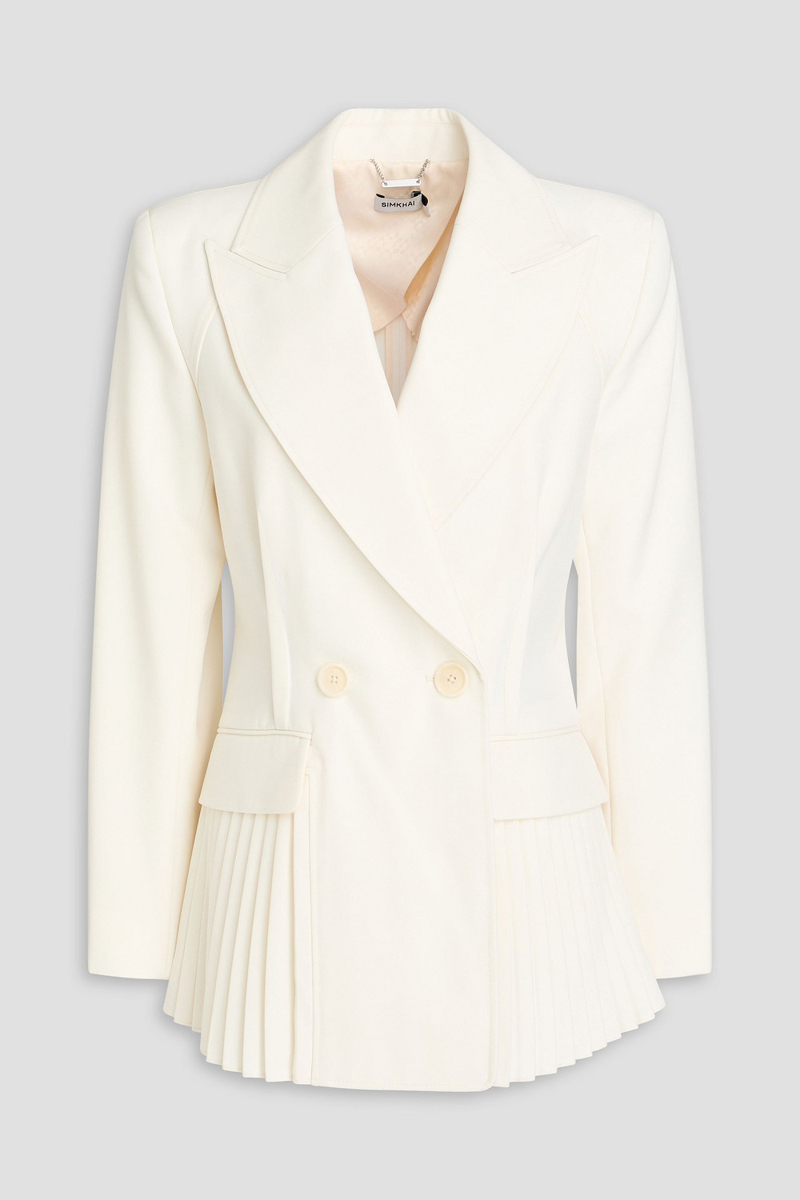 simkhai - izzie double-breasted pleated wool-blend twill blazer - white - us 8