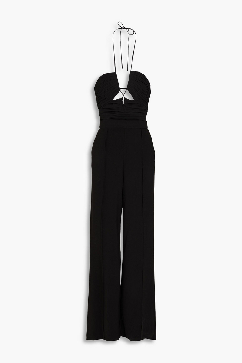SIMKHAI - Gala cutout pleated crepe halterneck wide-leg jumpsuit - Black - US 0