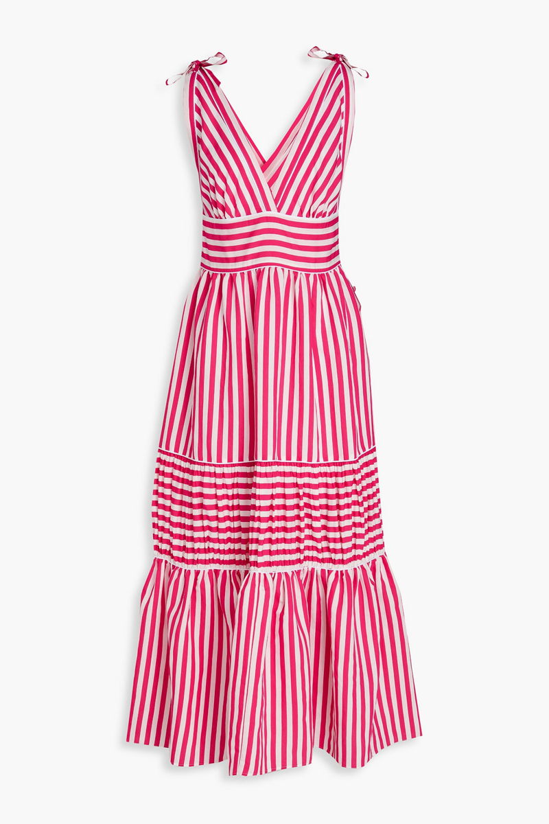 loretta caponi - smeralda tiered striped woven midi dress - pink - xs