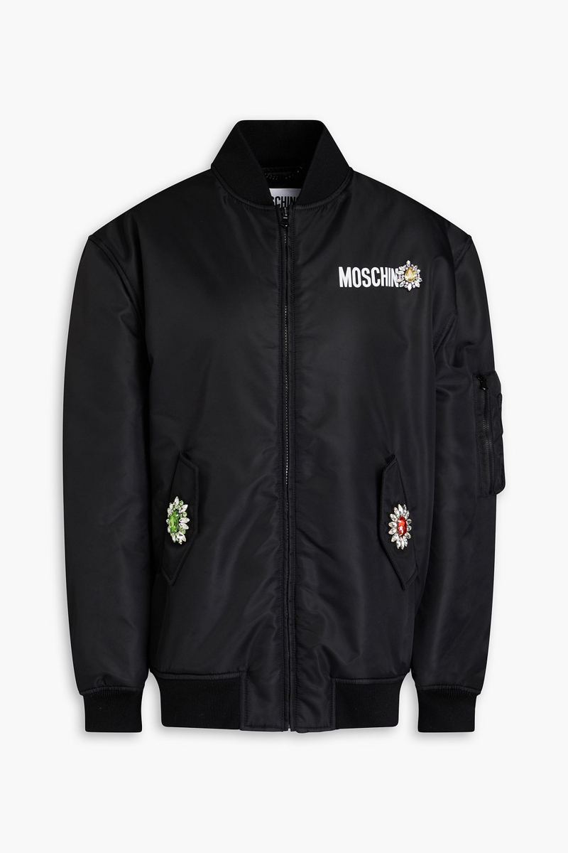 moschino - crystal-embellished shell bomber jacket - black - it 40