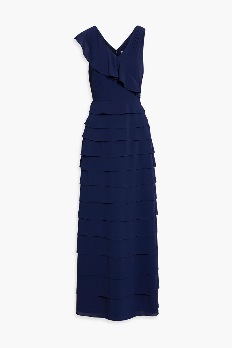 mikael aghal - ruffled crepe maxi dress - blue - us 2